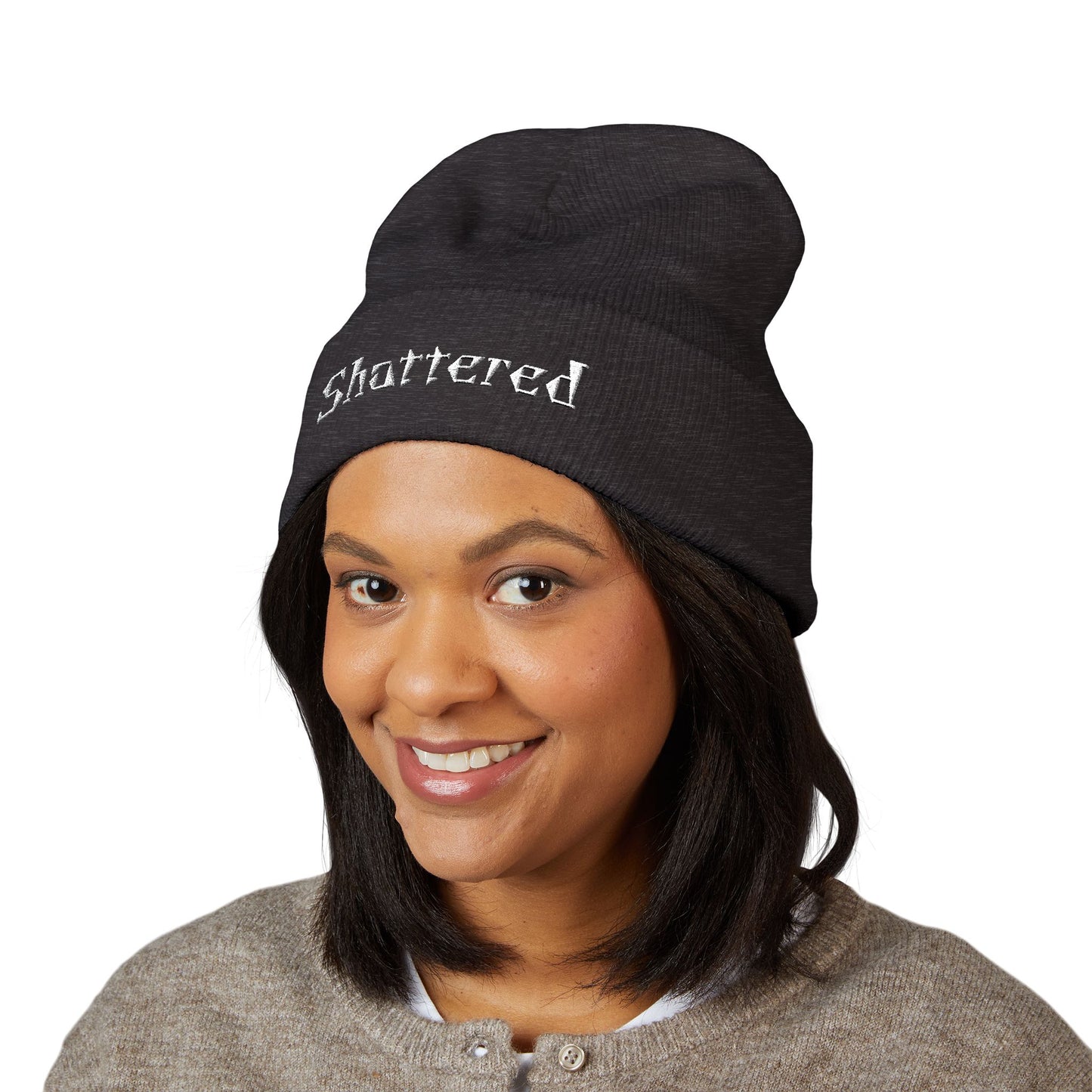 Embroidered "Shattered" Cuffed Beanie